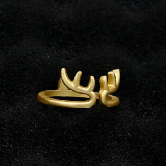Cute Reindeer Deer Gold Antlers Holiday Christmas Ring - Picture 1 of 6